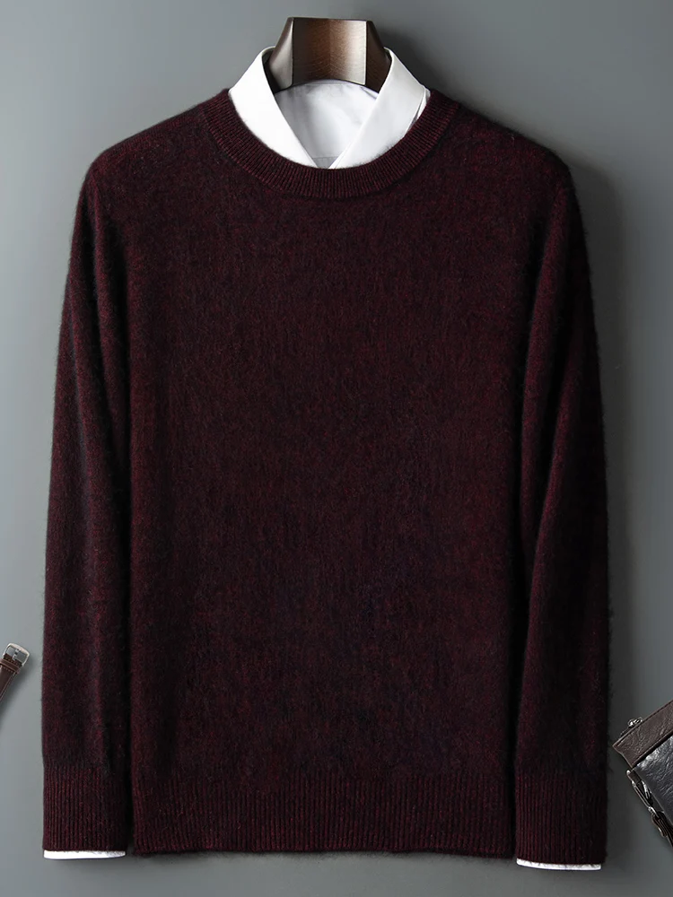 ANGEL Autumn Winter Men's O-neck Sweater Cashmere Pullovers Basic Casual Long Sleeve 100% Mink Cashmere Knitwear Male Clothing