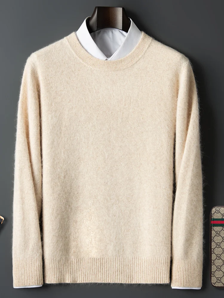 ANGEL Autumn Winter Men's O-neck Sweater Cashmere Pullovers Basic Casual Long Sleeve 100% Mink Cashmere Knitwear Male Clothing