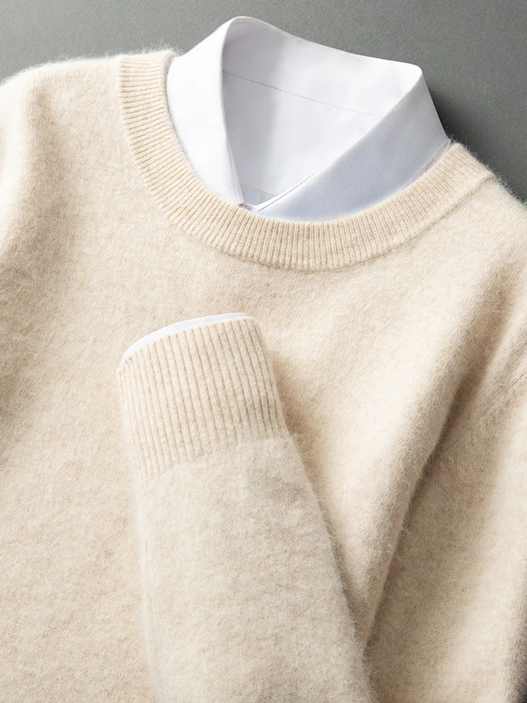 ANGEL Autumn Winter Men's O-neck Sweater Cashmere Pullovers Basic Casual Long Sleeve 100% Mink Cashmere Knitwear Male Clothing