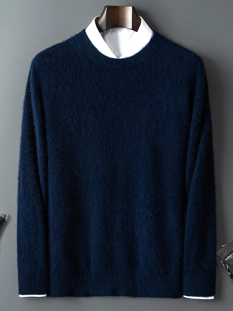 ANGEL Autumn Winter Men's O-neck Sweater Cashmere Pullovers Basic Casual Long Sleeve 100% Mink Cashmere Knitwear Male Clothing