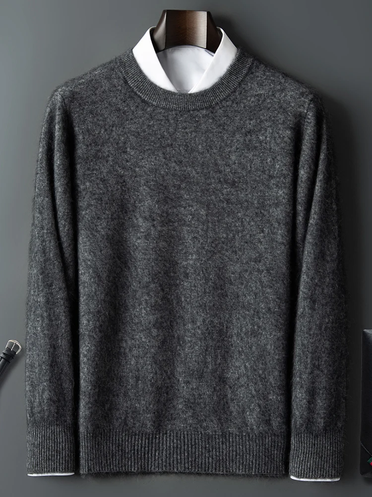 ANGEL Autumn Winter Men's O-neck Sweater Cashmere Pullovers Basic Casual Long Sleeve 100% Mink Cashmere Knitwear Male Clothing