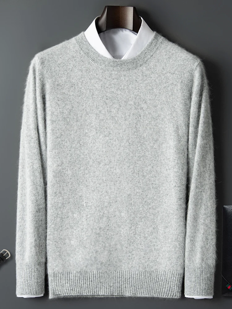 ANGEL Autumn Winter Men's O-neck Sweater Cashmere Pullovers Basic Casual Long Sleeve 100% Mink Cashmere Knitwear Male Clothing