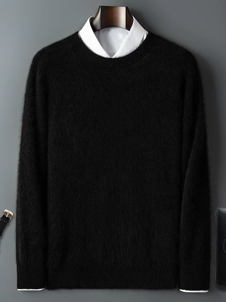 ANGEL Autumn Winter Men's O-neck Sweater Cashmere Pullovers Basic Casual Long Sleeve 100% Mink Cashmere Knitwear Male Clothing