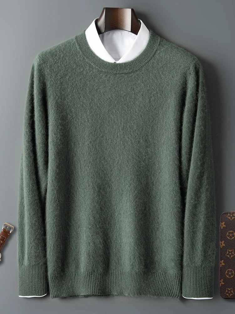 ANGEL Autumn Winter Men's O-neck Sweater Cashmere Pullovers Basic Casual Long Sleeve 100% Mink Cashmere Knitwear Male Clothing