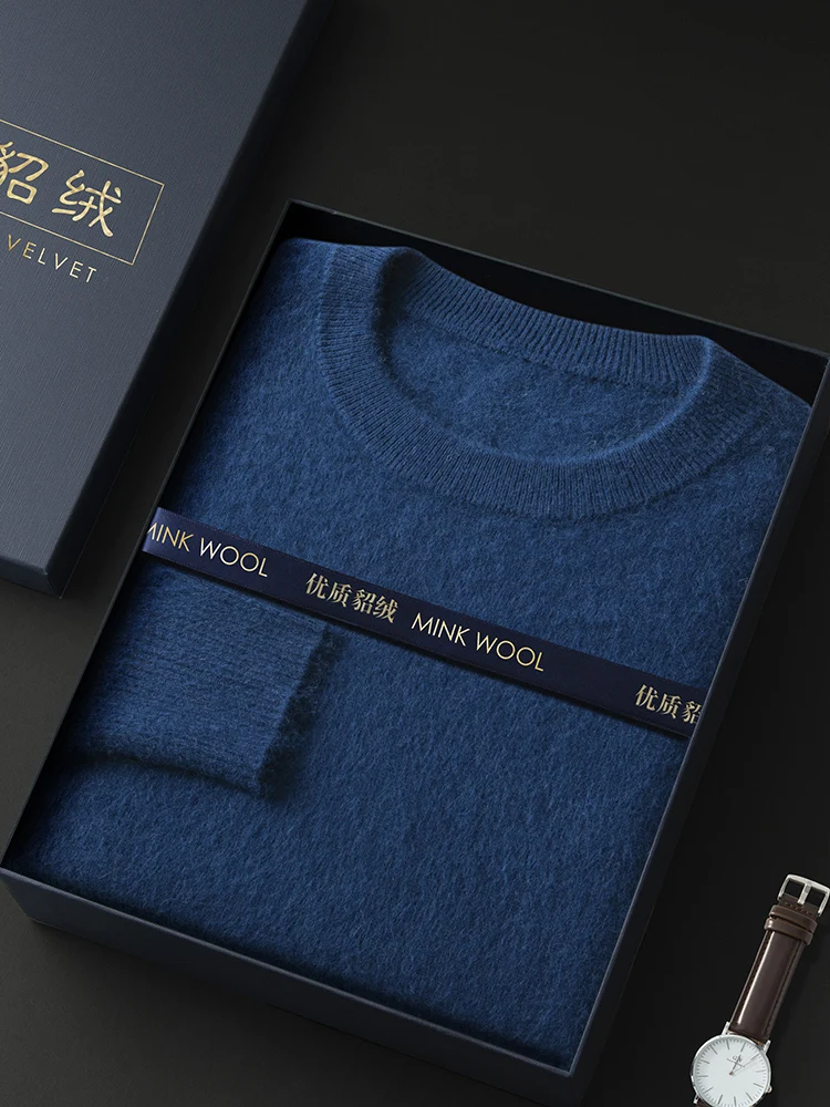 ANGEL Autumn Winter Men's O-neck Sweater Cashmere Pullovers Basic Casual Long Sleeve 100% Mink Cashmere Knitwear Male Clothing