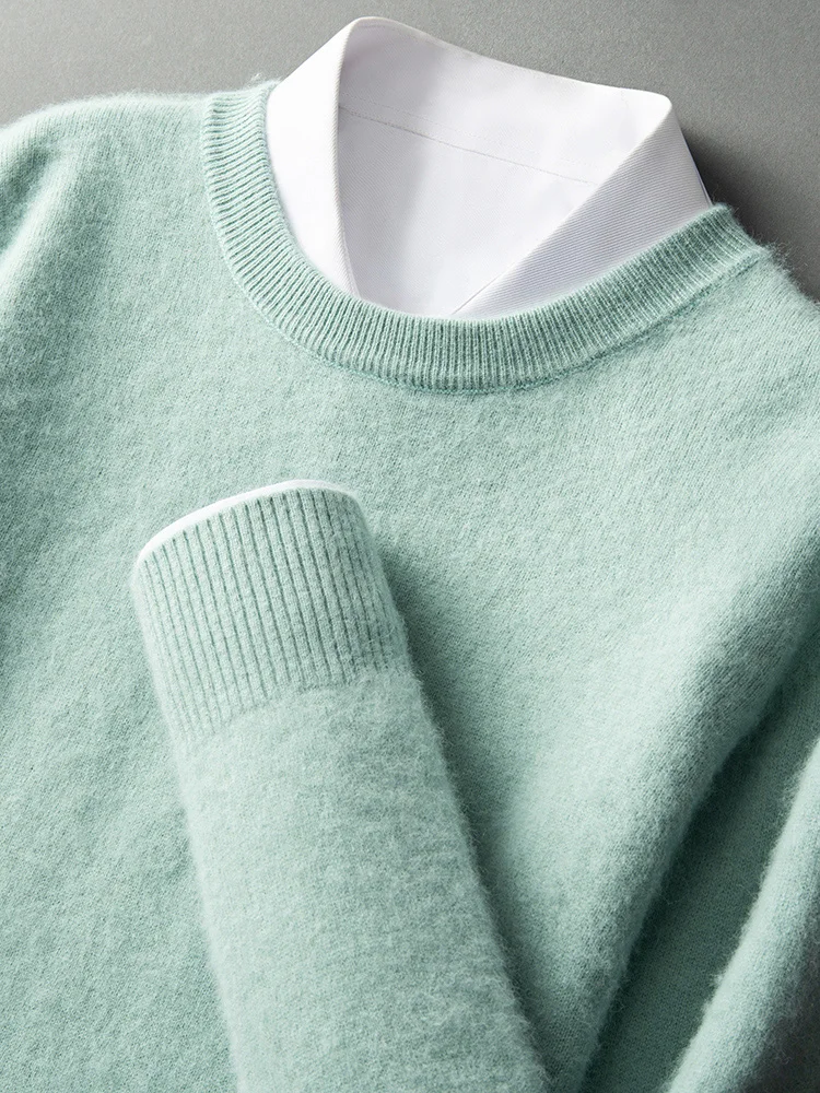 ANGEL Autumn Winter Men's O-neck Sweater Cashmere Pullovers Basic Casual Long Sleeve 100% Mink Cashmere Knitwear Male Clothing