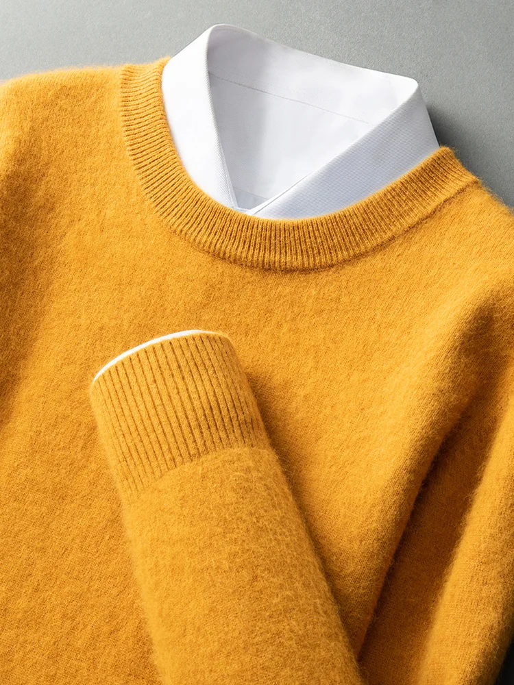 ANGEL Autumn Winter Men's O-neck Sweater Cashmere Pullovers Basic Casual Long Sleeve 100% Mink Cashmere Knitwear Male Clothing