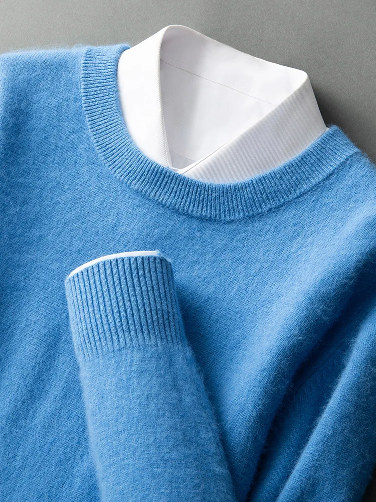 ANGEL Autumn Winter Men's O-neck Sweater Cashmere Pullovers Basic Casual Long Sleeve 100% Mink Cashmere Knitwear Male Clothing