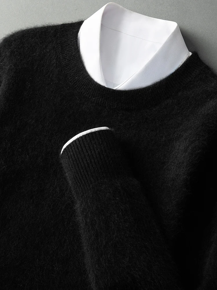 ANGEL Autumn Winter Men's O-neck Sweater Cashmere Pullovers Basic Casual Long Sleeve 100% Mink Cashmere Knitwear Male Clothing