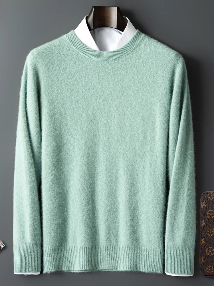 ANGEL Autumn Winter Men's O-neck Sweater Cashmere Pullovers Basic Casual Long Sleeve 100% Mink Cashmere Knitwear Male Clothing