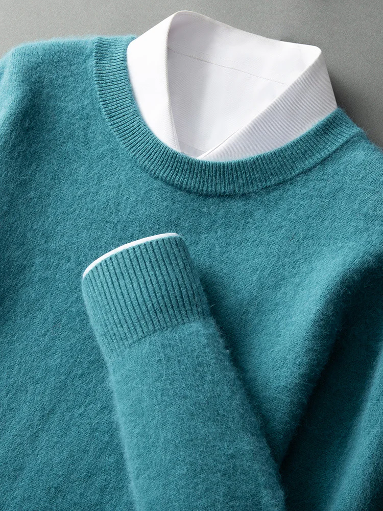 ANGEL Autumn Winter Men's O-neck Sweater Cashmere Pullovers Basic Casual Long Sleeve 100% Mink Cashmere Knitwear Male Clothing