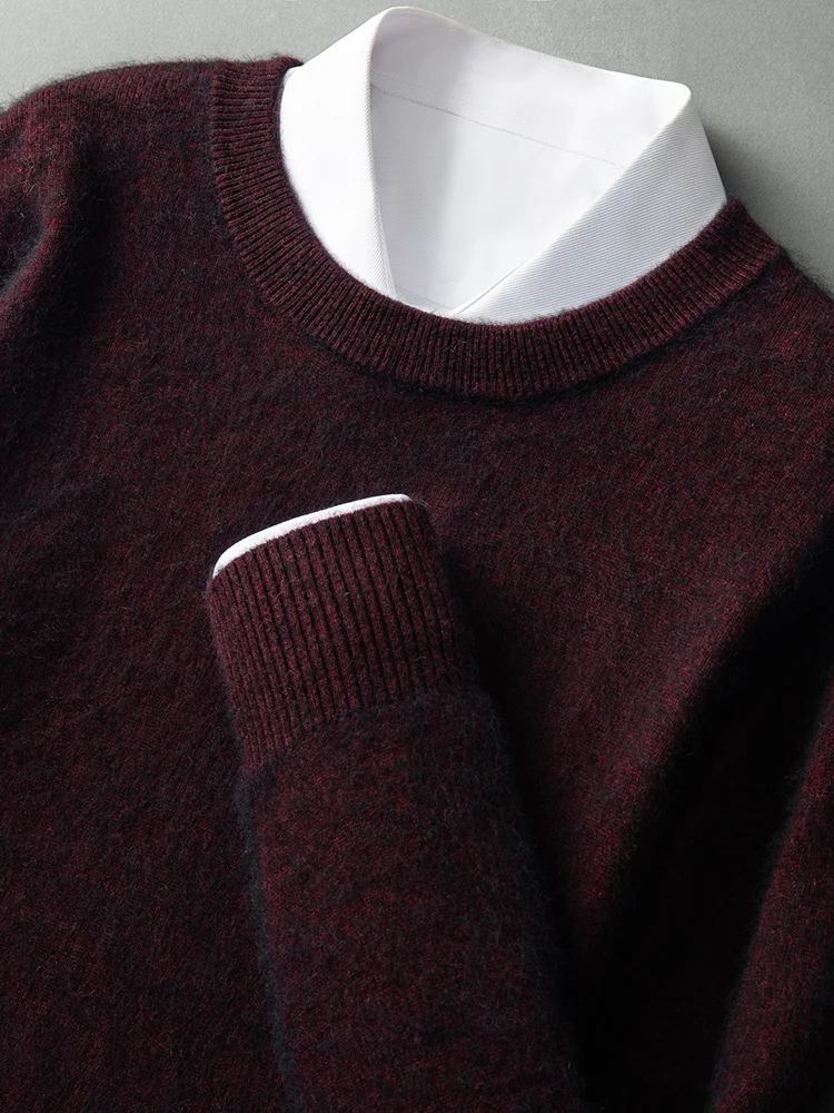 ANGEL Autumn Winter Men's O-neck Sweater Cashmere Pullovers Basic Casual Long Sleeve 100% Mink Cashmere Knitwear Male Clothing