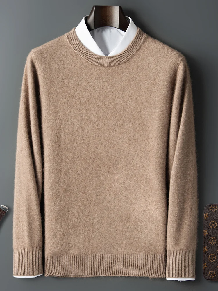 ANGEL Autumn Winter Men's O-neck Sweater Cashmere Pullovers Basic Casual Long Sleeve 100% Mink Cashmere Knitwear Male Clothing