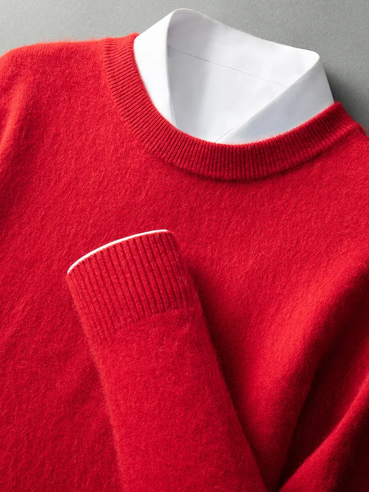 ANGEL Autumn Winter Men's O-neck Sweater Cashmere Pullovers Basic Casual Long Sleeve 100% Mink Cashmere Knitwear Male Clothing