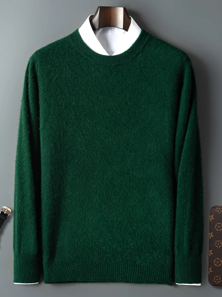 ANGEL Autumn Winter Men's O-neck Sweater Cashmere Pullovers Basic Casual Long Sleeve 100% Mink Cashmere Knitwear Male Clothing