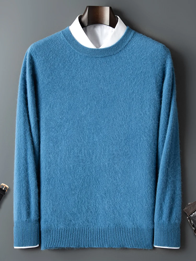 ANGEL Autumn Winter Men's O-neck Sweater Cashmere Pullovers Basic Casual Long Sleeve 100% Mink Cashmere Knitwear Male Clothing