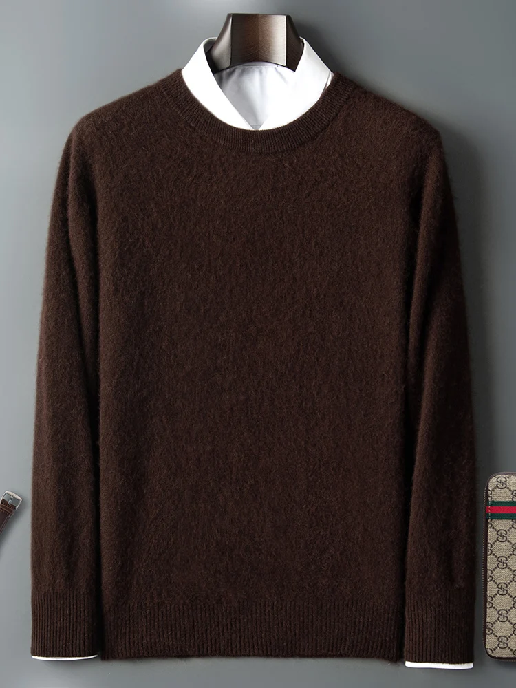 ANGEL Autumn Winter Men's O-neck Sweater Cashmere Pullovers Basic Casual Long Sleeve 100% Mink Cashmere Knitwear Male Clothing