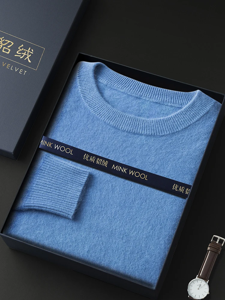 ANGEL Autumn Winter Men's O-neck Sweater Cashmere Pullovers Basic Casual Long Sleeve 100% Mink Cashmere Knitwear Male Clothing