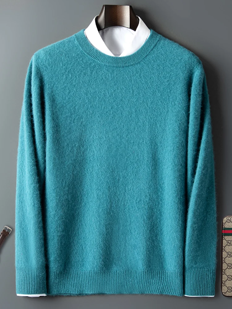 ANGEL Autumn Winter Men's O-neck Sweater Cashmere Pullovers Basic Casual Long Sleeve 100% Mink Cashmere Knitwear Male Clothing