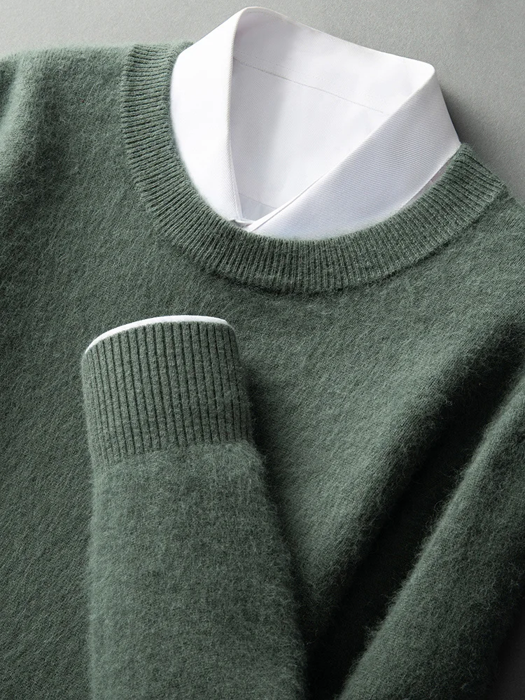 ANGEL Autumn Winter Men's O-neck Sweater Cashmere Pullovers Basic Casual Long Sleeve 100% Mink Cashmere Knitwear Male Clothing