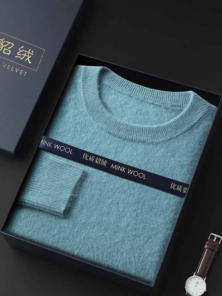 ANGEL Autumn Winter Men's O-neck Sweater Cashmere Pullovers Basic Casual Long Sleeve 100% Mink Cashmere Knitwear Male Clothing