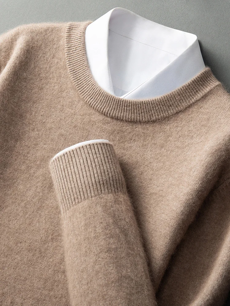 ANGEL Autumn Winter Men's O-neck Sweater Cashmere Pullovers Basic Casual Long Sleeve 100% Mink Cashmere Knitwear Male Clothing