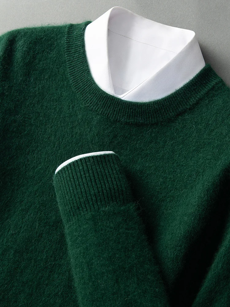 ANGEL Autumn Winter Men's O-neck Sweater Cashmere Pullovers Basic Casual Long Sleeve 100% Mink Cashmere Knitwear Male Clothing