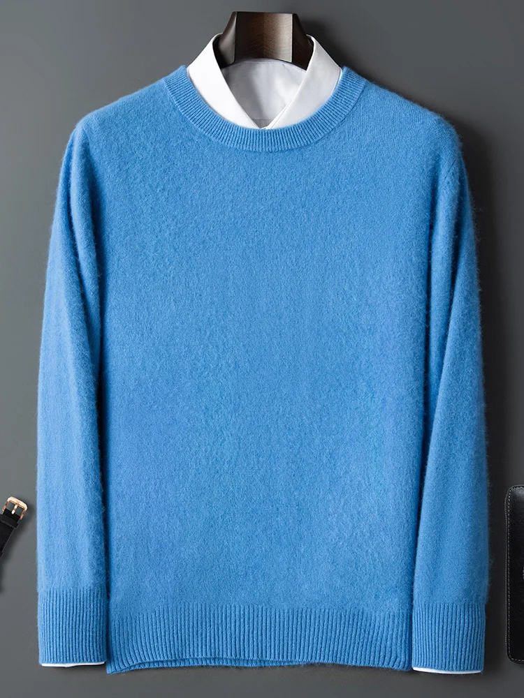 ANGEL Autumn Winter Men's O-neck Sweater Cashmere Pullovers Basic Casual Long Sleeve 100% Mink Cashmere Knitwear Male Clothing