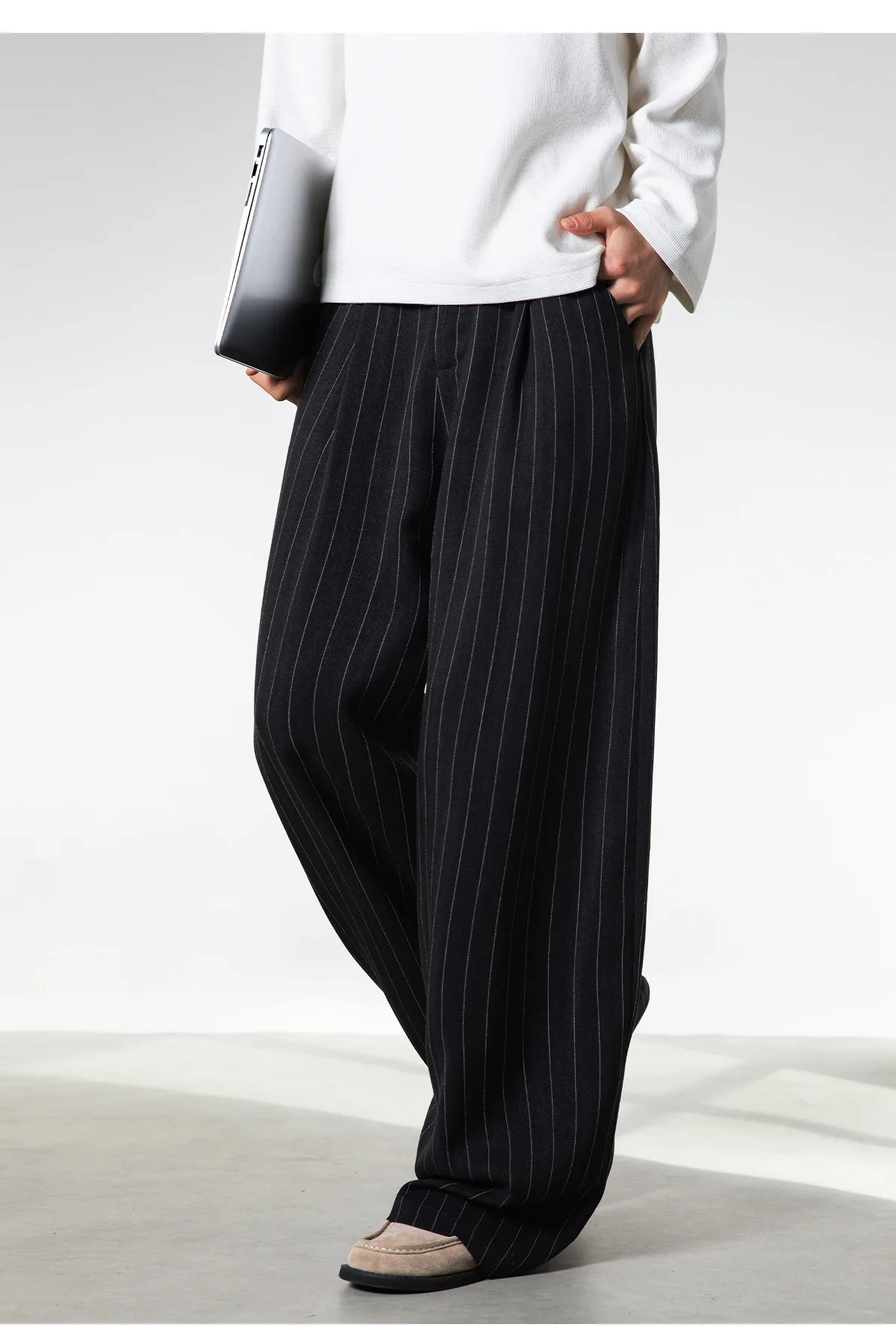 Men's Retro Striped Drape Trousers Loose Fit Old Money Style Casual Wide Leg Pants Fall Winter.