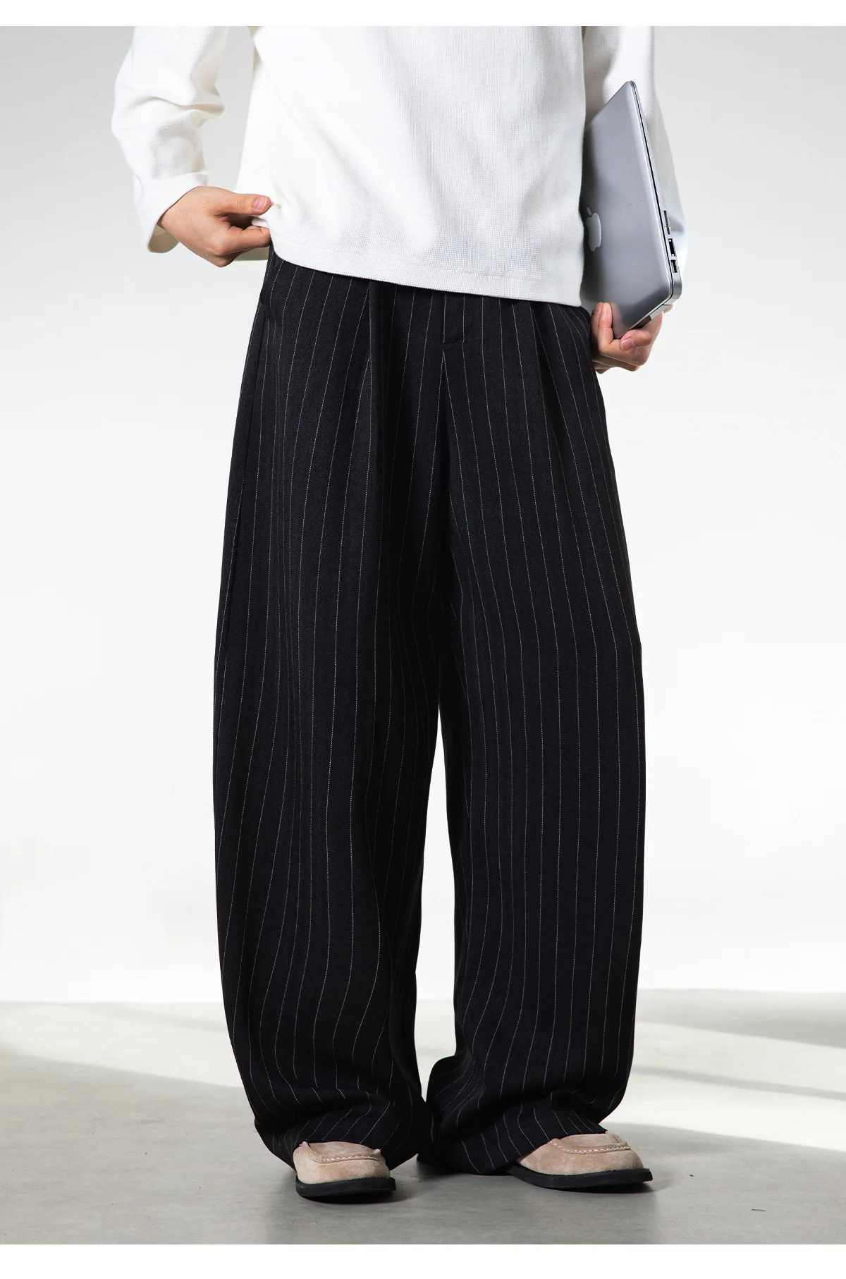 Men's Retro Striped Drape Trousers Loose Fit Old Money Style Casual Wide Leg Pants Fall Winter.