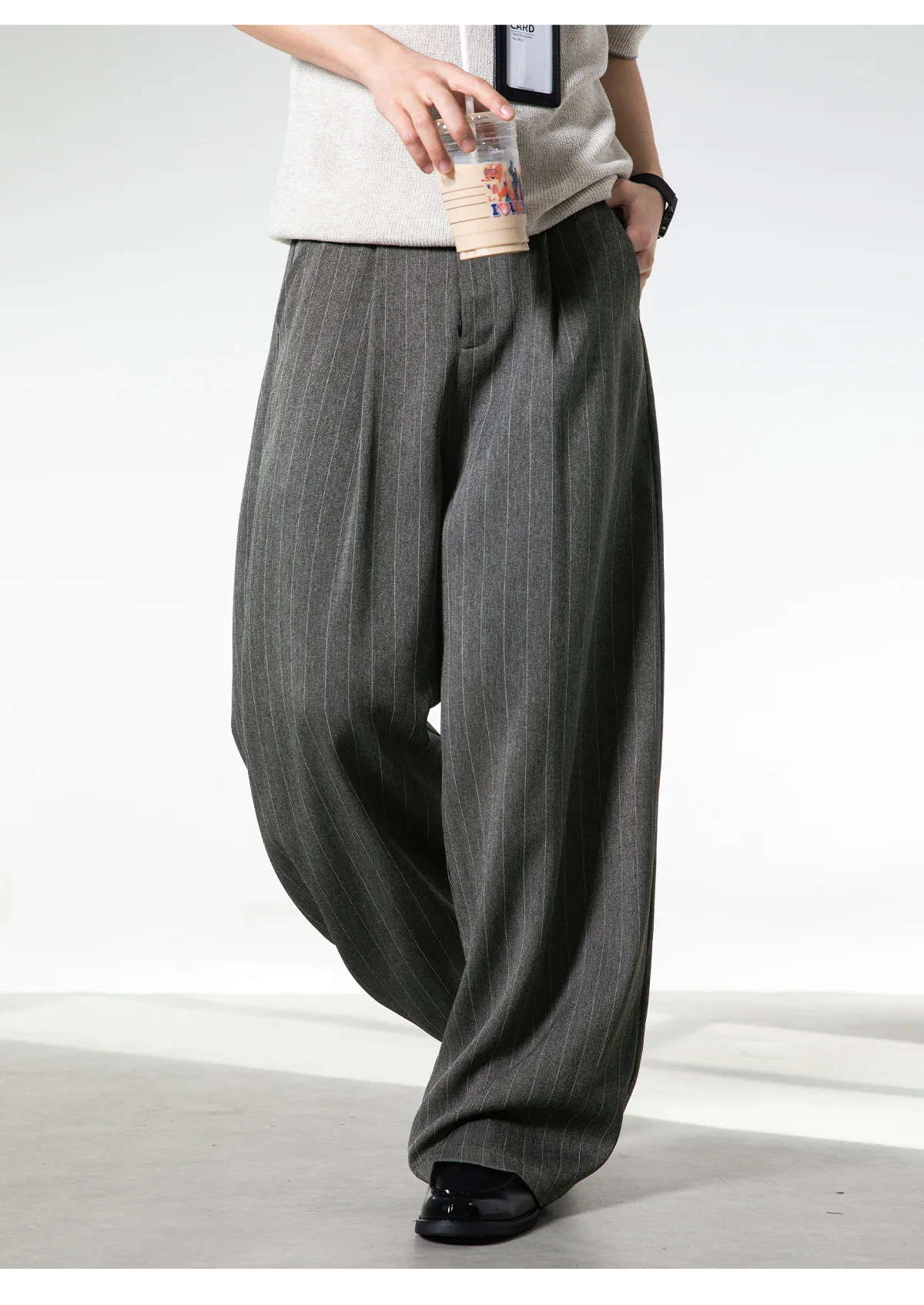 Men's Retro Striped Drape Trousers Loose Fit Old Money Style Casual Wide Leg Pants Fall Winter.