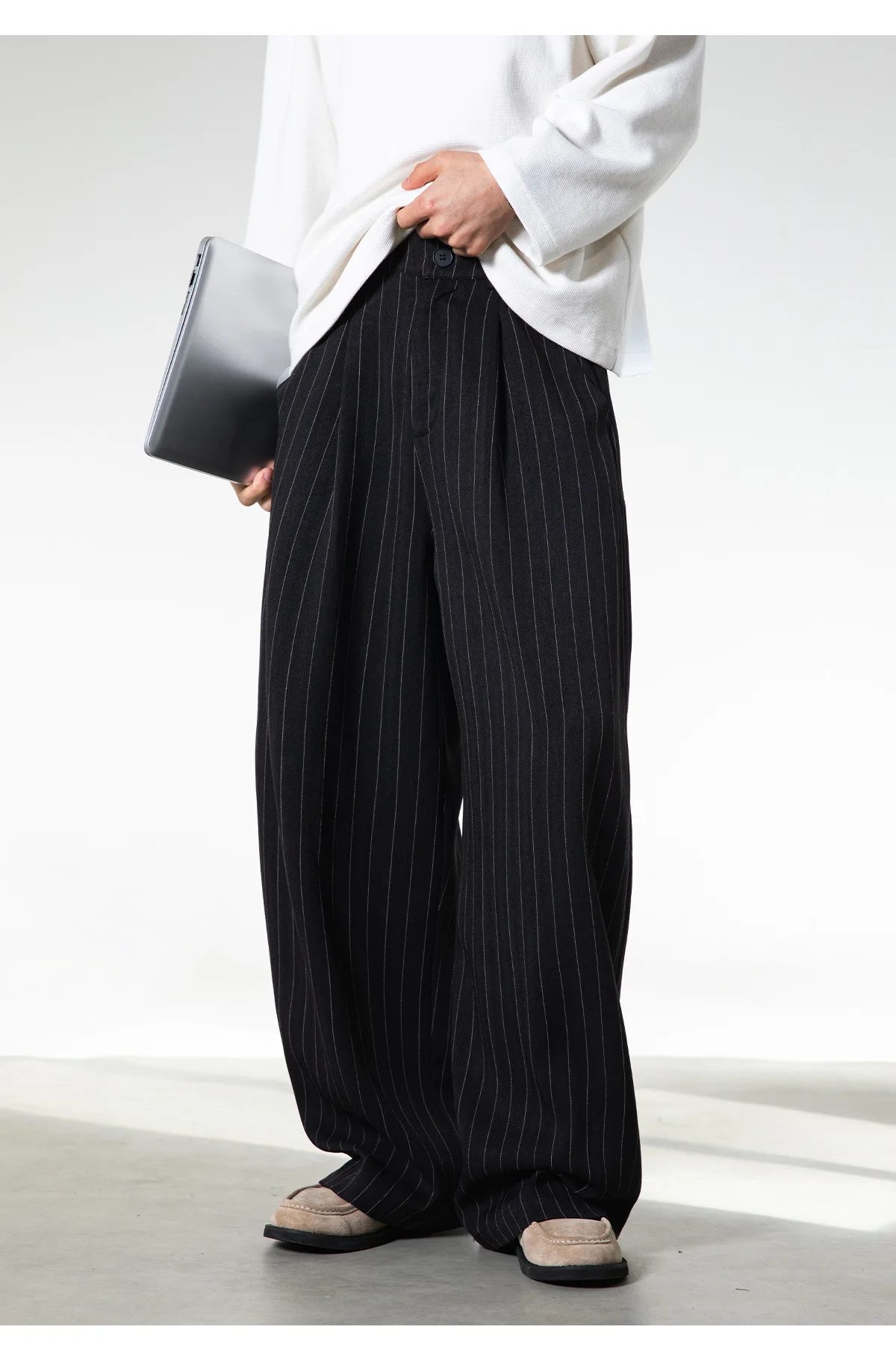 Men's Retro Striped Drape Trousers Loose Fit Old Money Style Casual Wide Leg Pants Fall Winter.