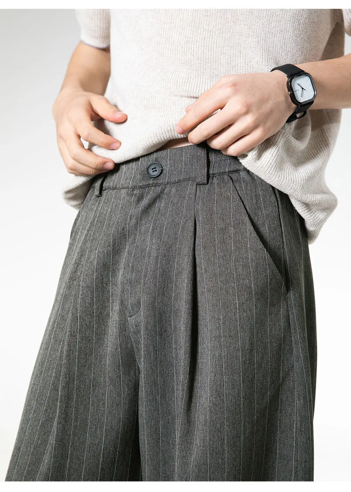 Men's Retro Striped Drape Trousers Loose Fit Old Money Style Casual Wide Leg Pants Fall Winter.