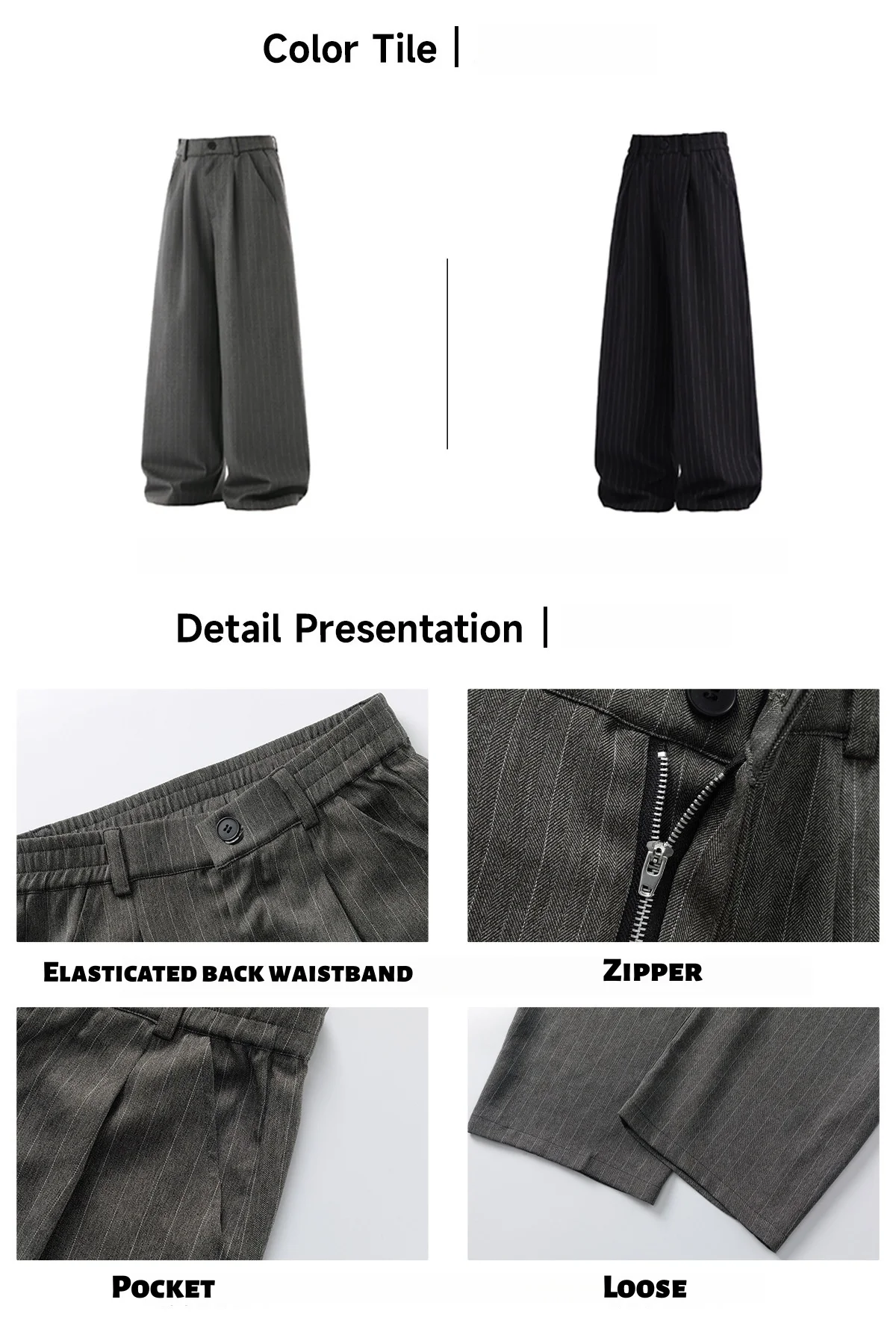 Men's Retro Striped Drape Trousers Loose Fit Old Money Style Casual Wide Leg Pants Fall Winter.