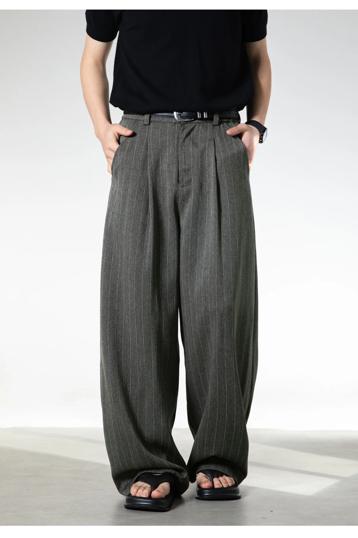 Men's Retro Striped Drape Trousers Loose Fit Old Money Style Casual Wide Leg Pants Fall Winter.