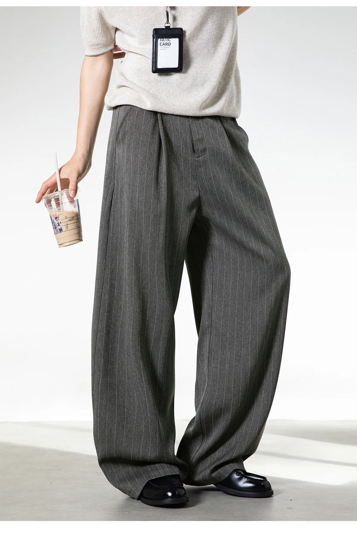 Men's Retro Striped Drape Trousers Loose Fit Old Money Style Casual Wide Leg Pants Fall Winter.