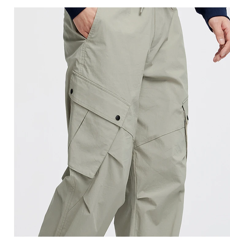 Semir Men Pants Loose Straight Outdoor Cargo Knee Pleat Drawstring Waist Utility Casual Autumn Trousers Daily Wear 2026