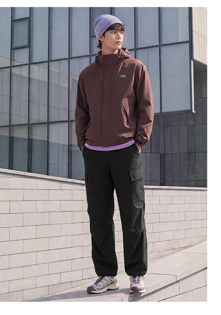 Semir Men Pants Loose Straight Outdoor Cargo Knee Pleat Drawstring Waist Utility Casual Autumn Trousers Daily Wear 2026