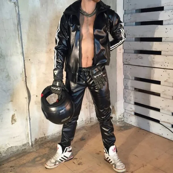 Men's PU Leather Suit Casual Sportswear Jogging Suit Sportswear  Men Outfit Set  Juicy Tracksuit