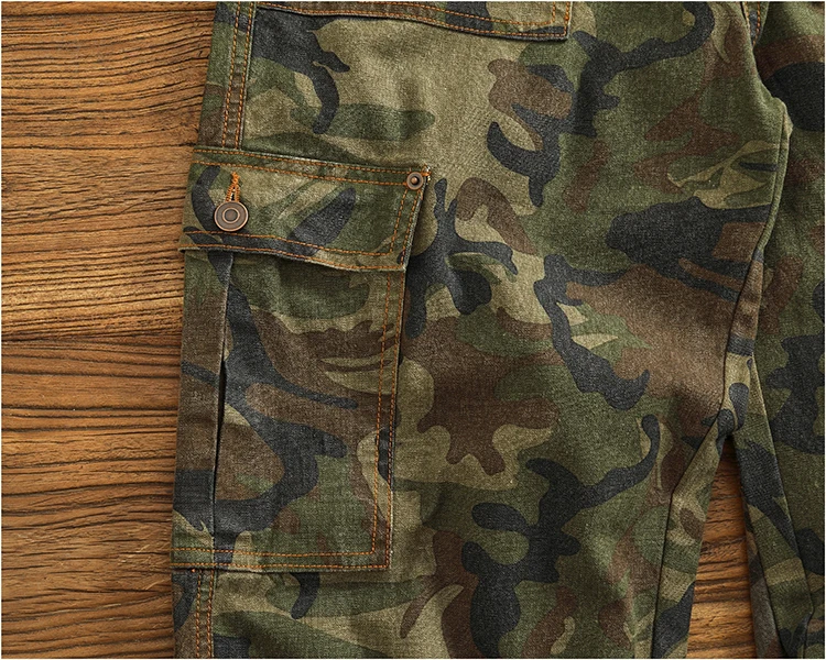 Cargo casual pants men's Japanese style outdoor multi-pocket loose retro elastic waist profile straight drum camouflage pants