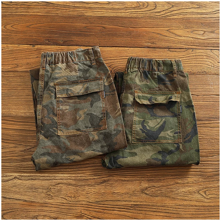 Cargo casual pants men's Japanese style outdoor multi-pocket loose retro elastic waist profile straight drum camouflage pants