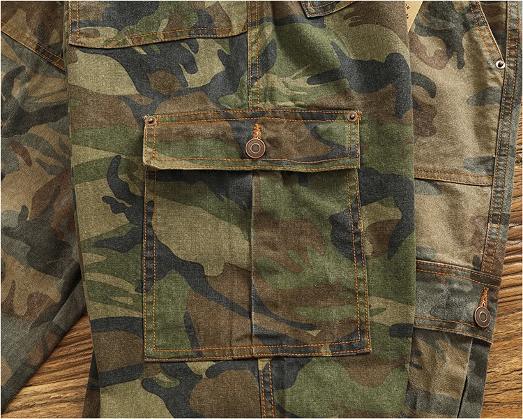 Cargo casual pants men's Japanese style outdoor multi-pocket loose retro elastic waist profile straight drum camouflage pants