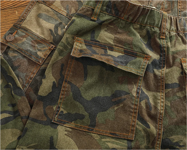 Cargo casual pants men's Japanese style outdoor multi-pocket loose retro elastic waist profile straight drum camouflage pants