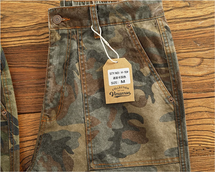 Cargo casual pants men's Japanese style outdoor multi-pocket loose retro elastic waist profile straight drum camouflage pants