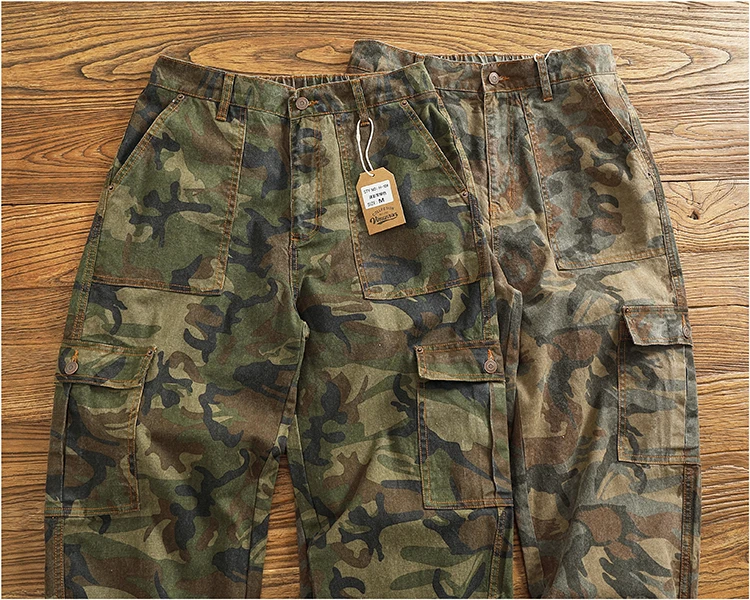 Cargo casual pants men's Japanese style outdoor multi-pocket loose retro elastic waist profile straight drum camouflage pants