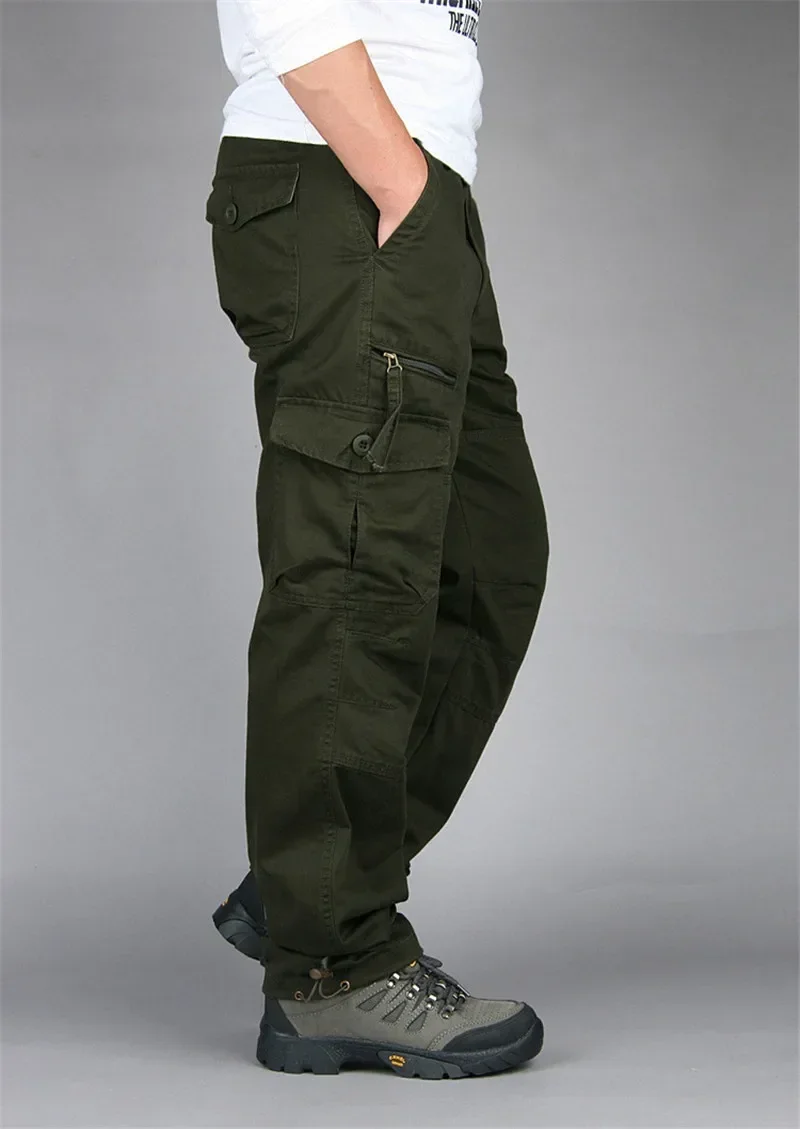 2026 New Winter Autumn Men Cargo Pants Cotton Straight Slacks Multi Pockets Casual Tactical Work Trousers