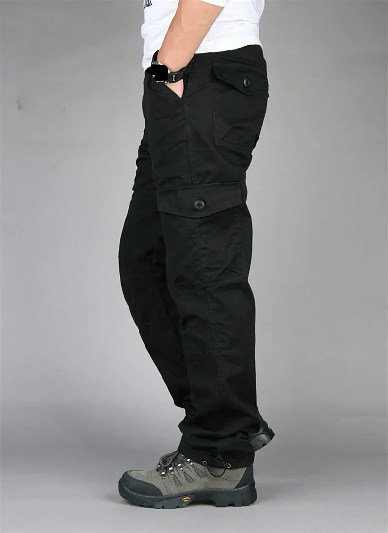 2026 New Winter Autumn Men Cargo Pants Cotton Straight Slacks Multi Pockets Casual Tactical Work Trousers