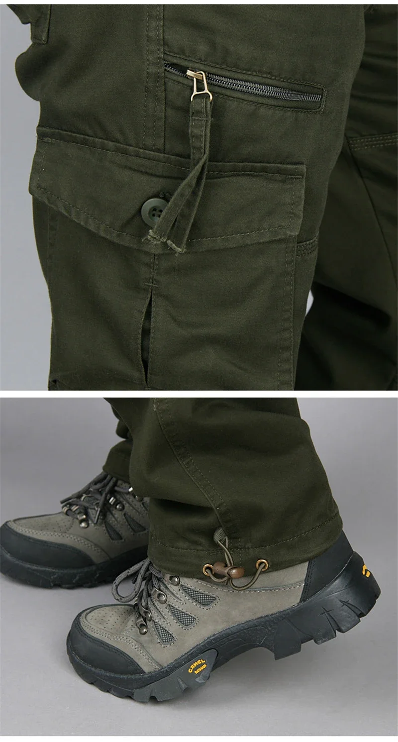2026 New Winter Autumn Men Cargo Pants Cotton Straight Slacks Multi Pockets Casual Tactical Work Trousers