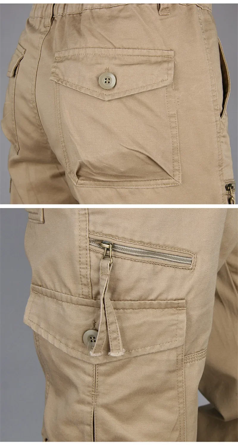 2026 New Winter Autumn Men Cargo Pants Cotton Straight Slacks Multi Pockets Casual Tactical Work Trousers