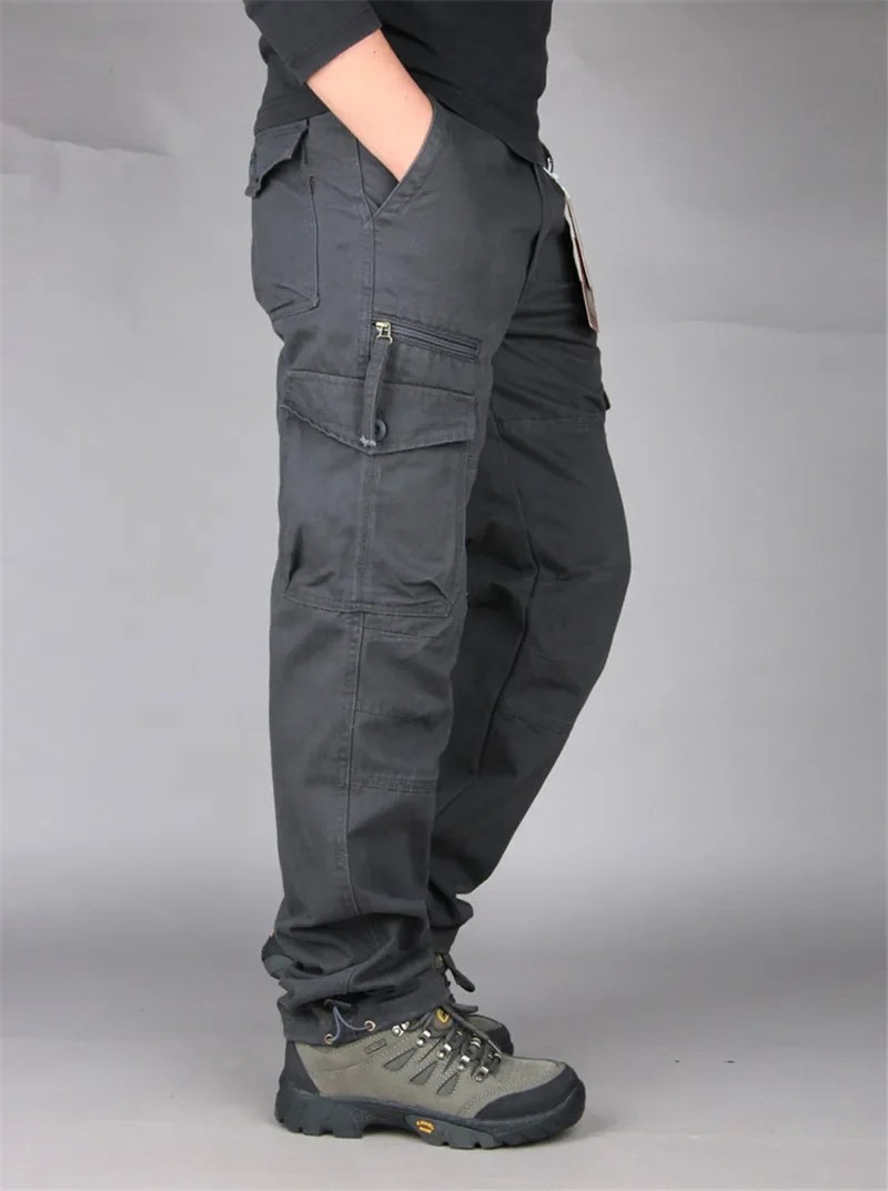 2026 New Winter Autumn Men Cargo Pants Cotton Straight Slacks Multi Pockets Casual Tactical Work Trousers